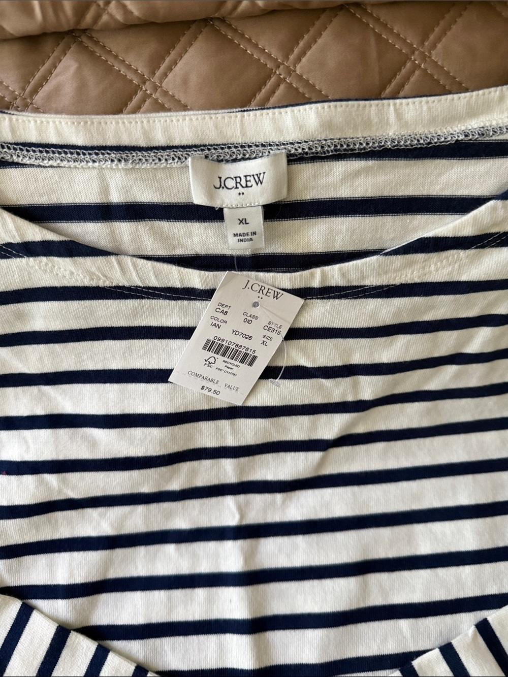 J. Crew Navy and White Striped Boatneck Top with Heart Elbow Patch - Picture 3 of 5